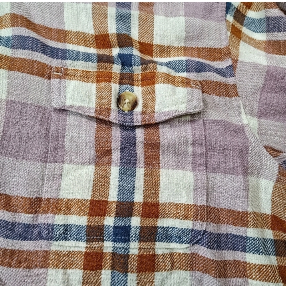 Lucky Brand Hooded Flannel Shacket Woman Sz XL Purple Plaid Cropped Shirt Jacket - Picture 9 of 12